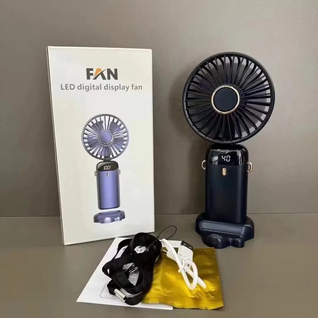 LED Digital Display Mini Fan – Rechargeable Portable Cooling Fan