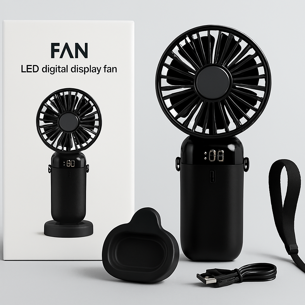 LED Digital Display Mini Fan – Rechargeable Portable Cooling Fan