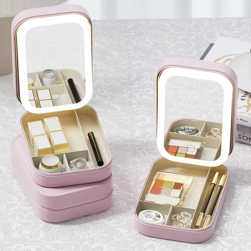 Portable Folding Makeup Mirror & Jewellery Box – Travel-Friendly Organizer